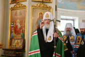 Slujirea Patriarhului de ziua pomenirii Sfântului Binecredinciosului cneaz Daniel al Moscovei la Mănăstirea stavropighială „Sfântul Daniel”. Hirotonia arhimandritului Leontii (Kozlov) în treapta de episcop de Syzran