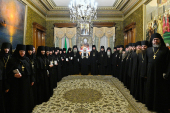 Felecitarea Sanctității Sale Patriarhul Chiril cu prilejul aniversării a 50 de ani de slujire în treapta de preot de către locțiitorii și locțiitoarele mănăstirilor stavropighiale