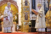 Members of the Holy Synod of the Russian Orthodox Church greet His Holiness Patriarch Kirill with his birthday