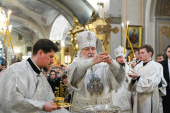 Slujirea Patriarhului de sărbătoarea Botezului Domnului în Catedrala „Arătarea Domnului”, or. Moscova