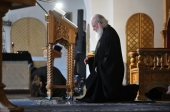 Во вторник первой седмицы Великого поста Святейший Патриарх Кирилл молился за уставным богослужением в Зачатьевском ставропигиальном монастыре