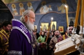 Напередодні суботи першої седмиці Великого посту Святіший Патріарх Кирил звершив утреню в Новоспаському ставропігійному монастирі