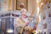 În Duminica Triumfului Ortodoxiei Sanctitatea Sa Patriarhul Chiril a săvîrșit Dumnezeiasca Liturghie în Catedrala „Hristos Mîntuitorul”