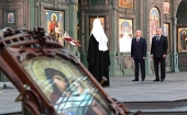 De Ziua memoriei și tristeței Președintele Rusiei V.V. Putin și Sanctitatea Sa Patriarhul Chiril au vizitat biserica principală a Forțelor Armate ale Federației Ruse și complexul muzeal „Drumul memoriei”