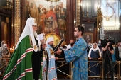 В праздник Успения Пресвятой Богородицы Святейший Патриарх Кирилл совершил Литургию в Храме Христа Спасителя