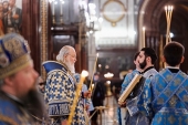 Напередодні свята Благовіщення Пресвятої Богородиці Святіший Патріарх Кирил відправив всеношну в Храмі Христа Спасителя