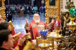 În Duminica Sfintelor Femei Mironosițe Sanctitatea Sa Patriarhul Chiril a săvârșit Dumnezeiasca Liturghie în Catedrala „Hristos Mântuitorul”