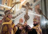 În ajunul sărbătorii Înălțării Sfintei Cruci Sanctitatea Sa Patriarhul Chiril a săvârșit privegherea în Catedrala „Hristos Mântuitorul”