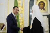 Ο Αγιώτατος Πατριάρχης Κύριλλος συνάντησε τον πρόεδρο της Γερουσίας του Κοινοβουλίου της Δημοκρατίας του Καζαχστάν