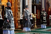 В среду Страстной седмицы Святейший Патриарх Кирилл совершил последнюю в этом году Литургию Преждеосвященных Даров