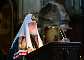 В канун четверга Страстной седмицы Святейший Патриарх Кирилл принял участие в богослужении в Храме Христа Спасителя
