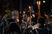 Напередодні п'ятниці Страсної седмиці Святіший Патріарх Кирил звершив утреню Великого П'ятка в Храмі Христа Спасителя