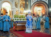 Напередодні свята Успіння Пресвятої Богородиці Святіший Патріарх Кирил звершив всеношну в Храмі Христа Спасителя у Москві