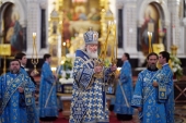 Святіший Патріарх Кирил звершив утреню з образом Поховання Пресвятої Богородиці у Храмі Христа Спасителя