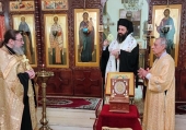 Antiochian Bishop attends prayer service before an icon of the Great Martyr James at the Russian Representation in Damascus