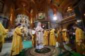 The Primate of the Russian Orthodox Church celebrates the Divine Liturgy for the feast of the Nativity of Christ in the Christ the Saviour Cathedral