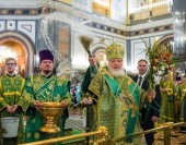 В канун праздника Входа Господня в Иерусалим Святейший Патриарх Кирилл совершил всенощное бдение в Храме Христа Спасителя в Москве