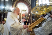 В канун праздника Преображения Господня Святейший Патриарх Кирилл совершил всенощное бдение в Храме Христа Спасителя в Москве