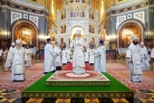 У день свята Преображення Господнього Святіший Патріарх Кирил звершив Літургію в Храмі Христа Спасителя