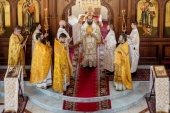 Bishop Konstantin of Zaraisk celebrates at the church of St. Sergius of Radonezh in Johannesburg