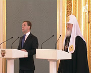 Архипастыри &mdash; участники Поместного Собора присутствовали на приеме в Георгиевском зале Большого кремлевского дворца