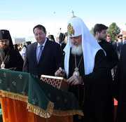 Святейший Патриарх Кирилл посетил место строительства кафедрального собора Архангельска