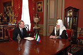 Святейший Патриарх Алексий встретился с Послом Латвии в РФ Андрисом Тейкманисом