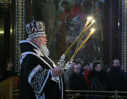 В среду первой седмицы Великого поста Предстоятель Русской Церкви совершил Литургию Преждеосвященных Даров