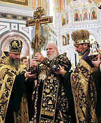 Святейший Патриарх Алексий совершил всенощное бдение накануне праздника Воздвижения Креста Господня
