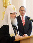 Святейший Патриарх Кирилл посетил Пасхальный прием в Министерстве иностранных дел России