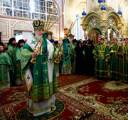 Святейший Патриарх Кирилл совершил Божественную литургию в Спасо-Преображенском соборе Серафимо-Дивеевского монастыря