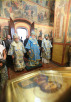 Патриаршее служение в Ризоположенском храме Московского Кремля в праздник Положения честной ризы Пресвятой Богородицы