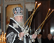 Предстоятель Русской Церкви совершил Литургию Преждеосвященных Даров в среду первой седмицы Великого поста