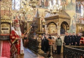 В Неделю 3-ю по Пасхе председатель Синодального отдела по монастырям и монашеству совершил Литургию в Успенском соборе Московского Кремля