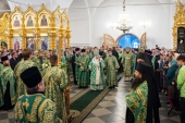 Святейший Патриарх Кирилл совершил утреню всенощного бдения в Троицком соборе Соловецкого монастыря
