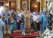 В праздник Успения Пресвятой Богородицы митрополит Астанайский и Казахстанский Александр возглавил престольные торжества Успенского кафедрального собора г. Астаны