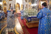 В канун праздника Успения Пресвятой Богородицы Святейший Патриарх Кирилл совершил всенощное бдение в Храме Христа Спасителя